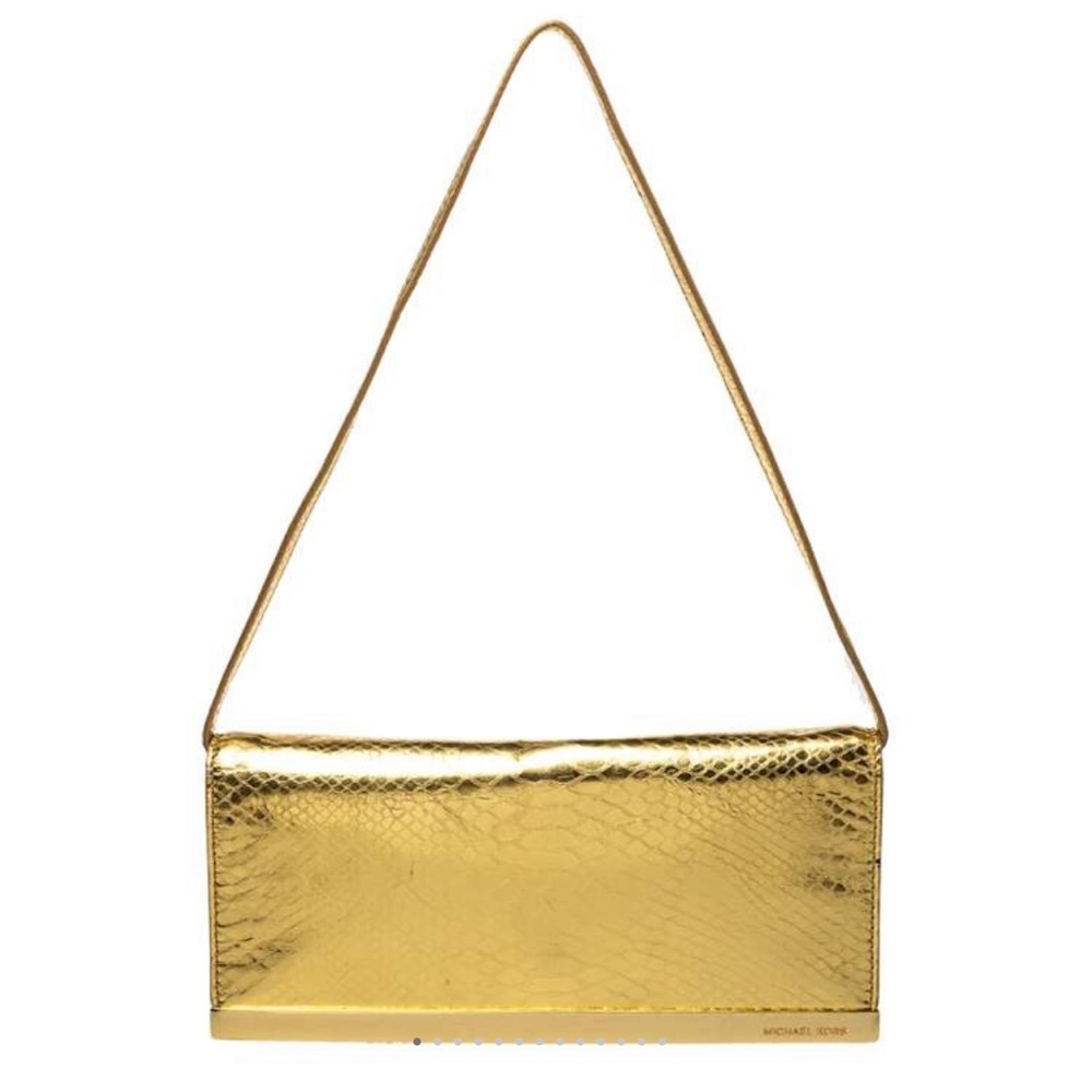Michael Kors Metallic Gold Python Effect Leather … - image 1